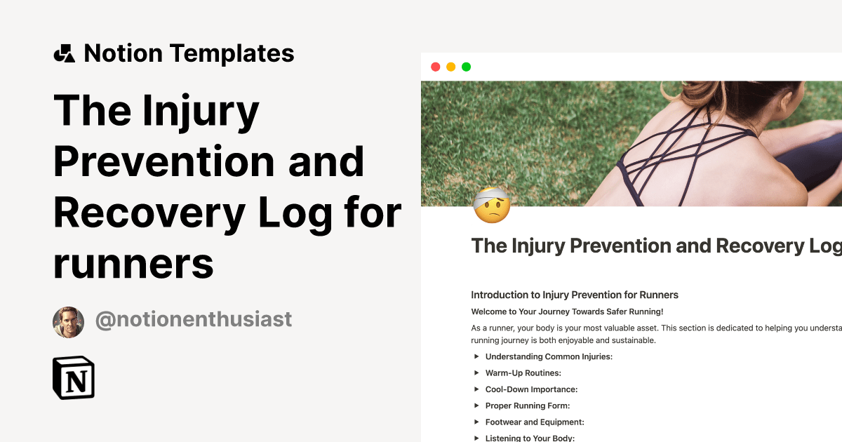 The Injury Prevention and Recovery Log for runners by David Notion