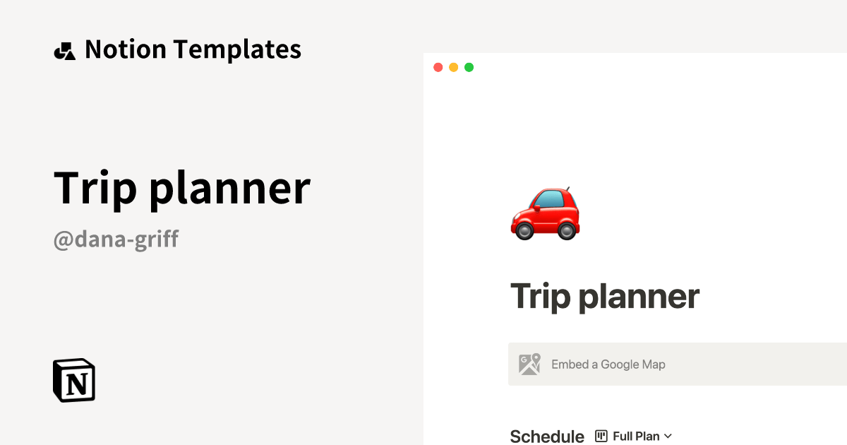 Trip planner Notion Template