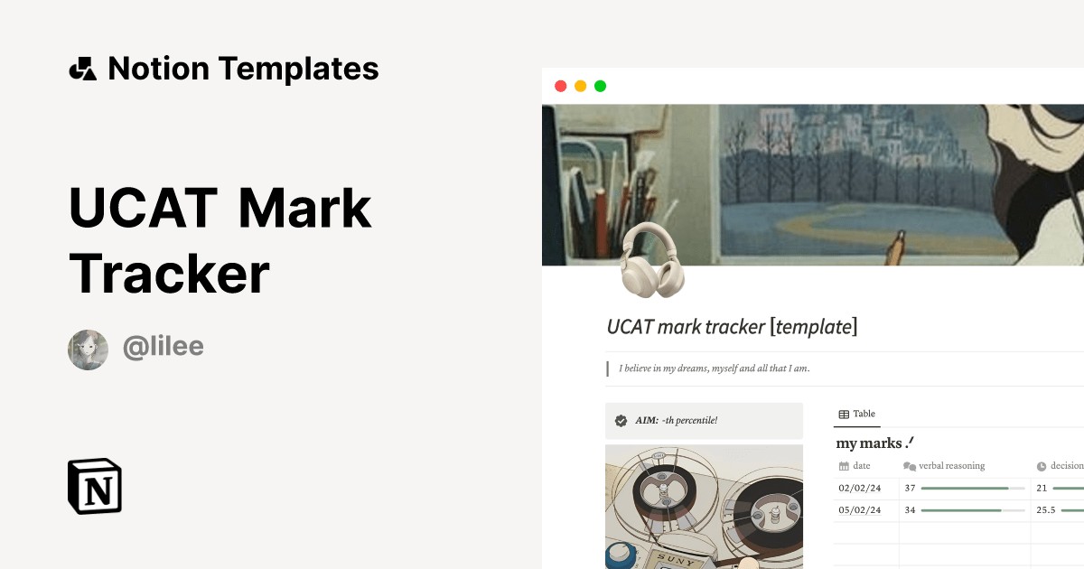 UCAT Mark Tracker Notion Template