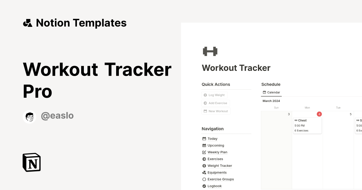 Ultimate Workout Tracker by Easlo Notion Template