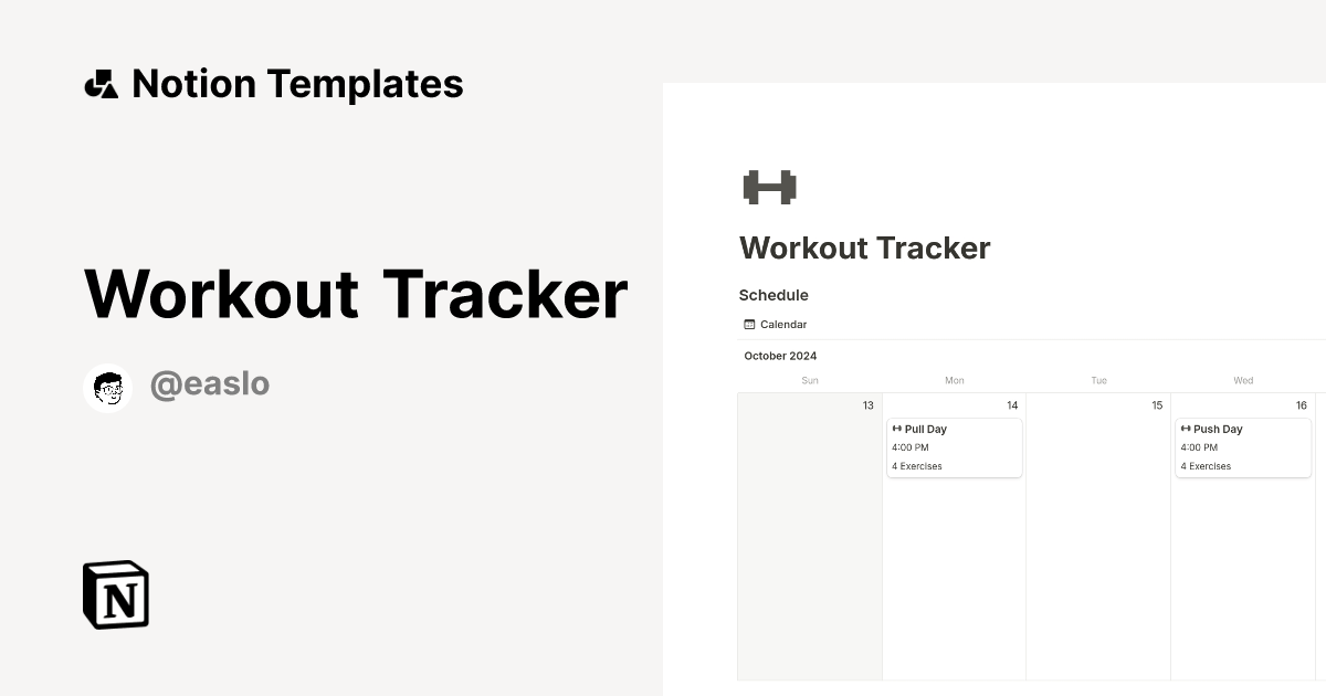 Workout Tracker by Easlo Notion Template
