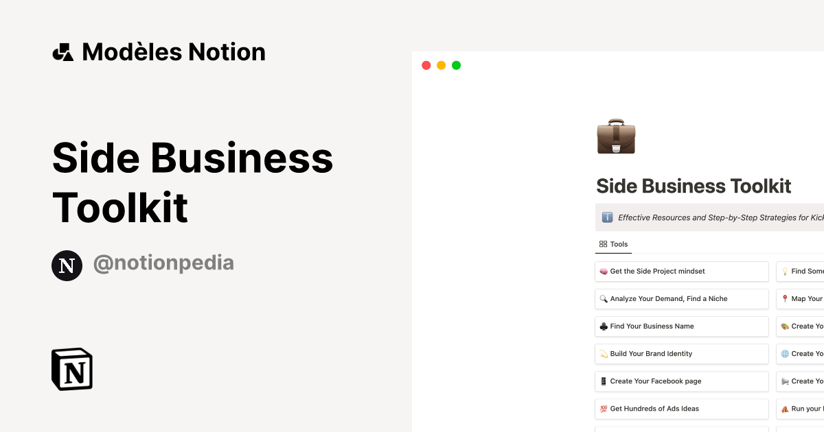 Side Business Toolkit Modèle Notion