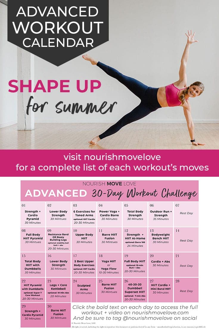 Summer Shred Workout Calendar and Workout Schedule Nourish, Move, Love