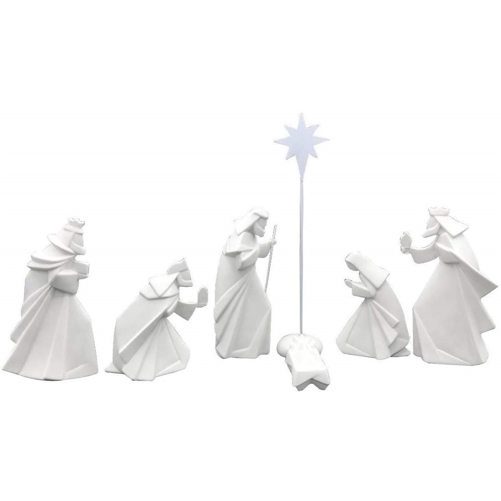 Beautiful Porcelain Nativity Set, Large, St/7, Gift Box,