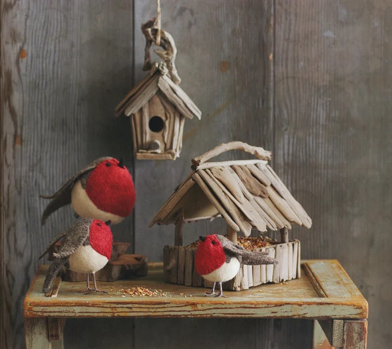 American Robin Birds Felt Ornaments Holiday Decor Set of 3