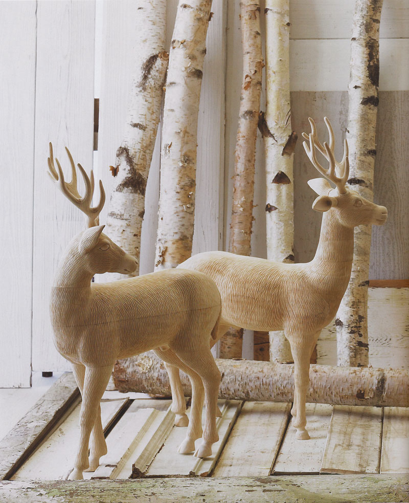 Sculptural Wooden Deer Sculpture Young Standing Fallow Buck