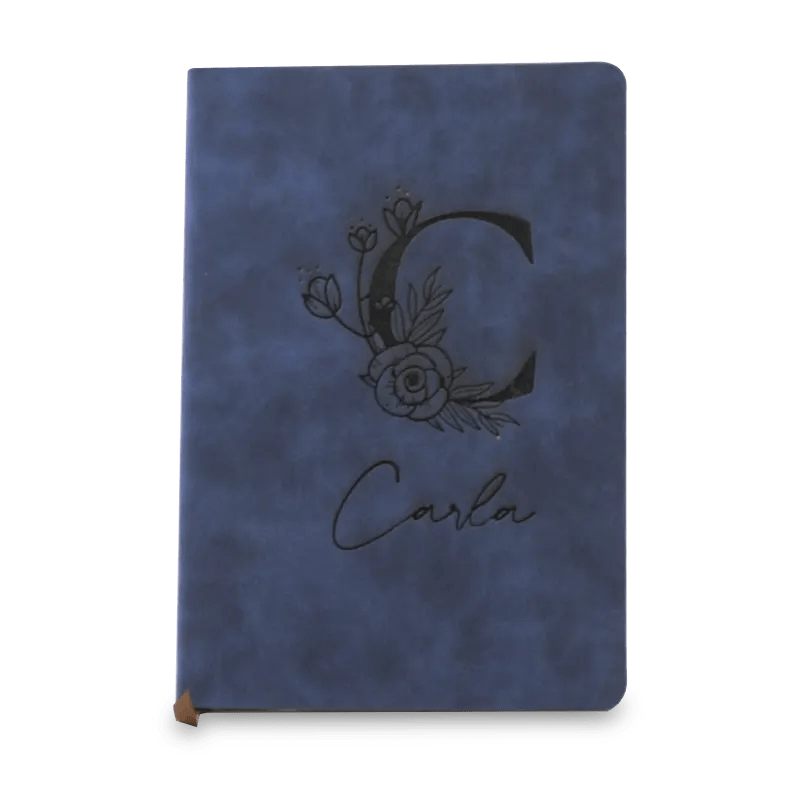 Laser Engraving Leather Notebook (Blue with Silver) (14.7 x 21cm