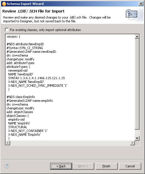 Novell Doc Designer 2.1 for Identity Manager 3.5.1 Importing the Schema