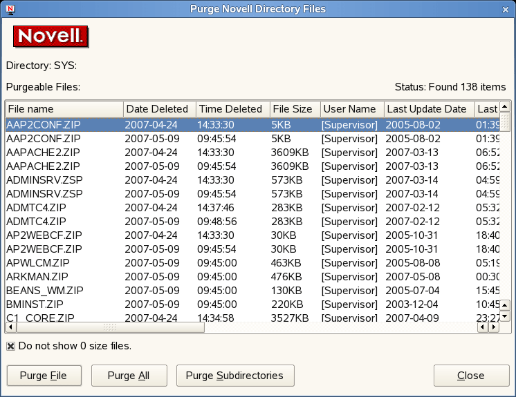 Novell Doc Novell Client 2.0 for Linux User Guide Purging Deleted Files