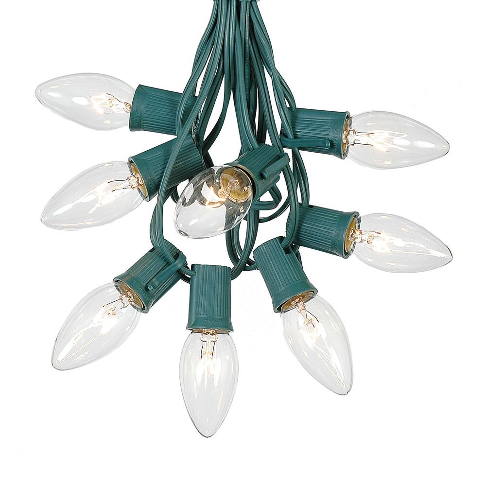 Clear C9 Outdoor String Light Set on Green Wire Novelty Lights, Inc