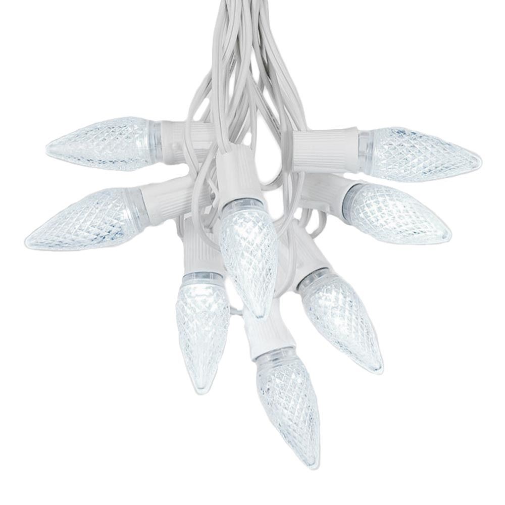 Bright White LED C9 Outdoor Christmas Light Set on White Wire Novelty