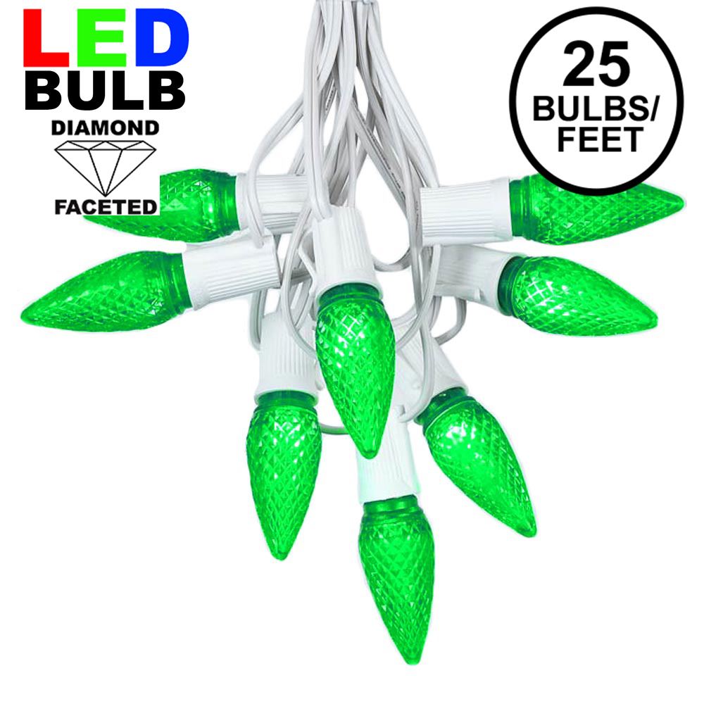 Green LED C9 Outdoor Christmas Light Set on White Wire Novelty Lights