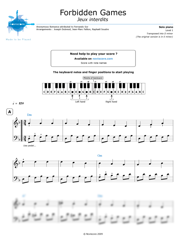 Piano sheet music Forbidden Games (Jeux interdits) (Narciso Yepes