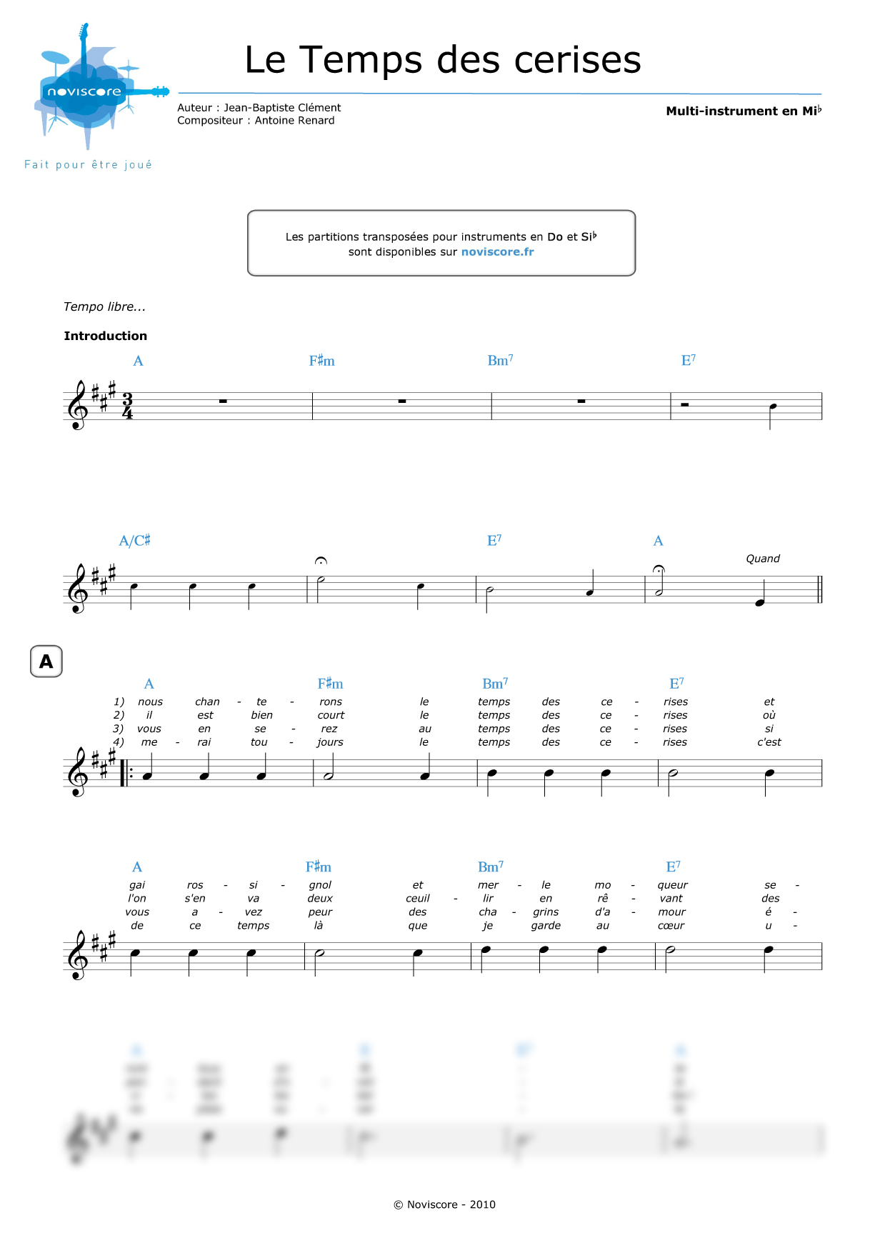 Other sheet music Le Temps des cerises (Yves Montand) easy sheet