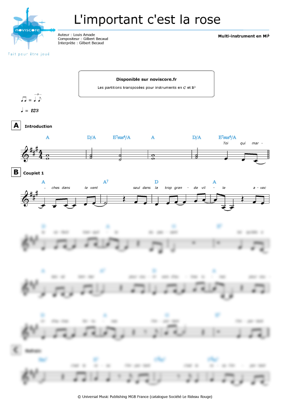Other sheet music L'important c'est la rose (Gilbert Bécaud) easy