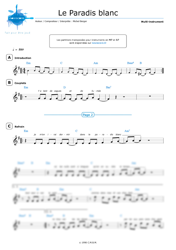 Other sheet music Le paradis blanc (Michel Berger) easy sheet music