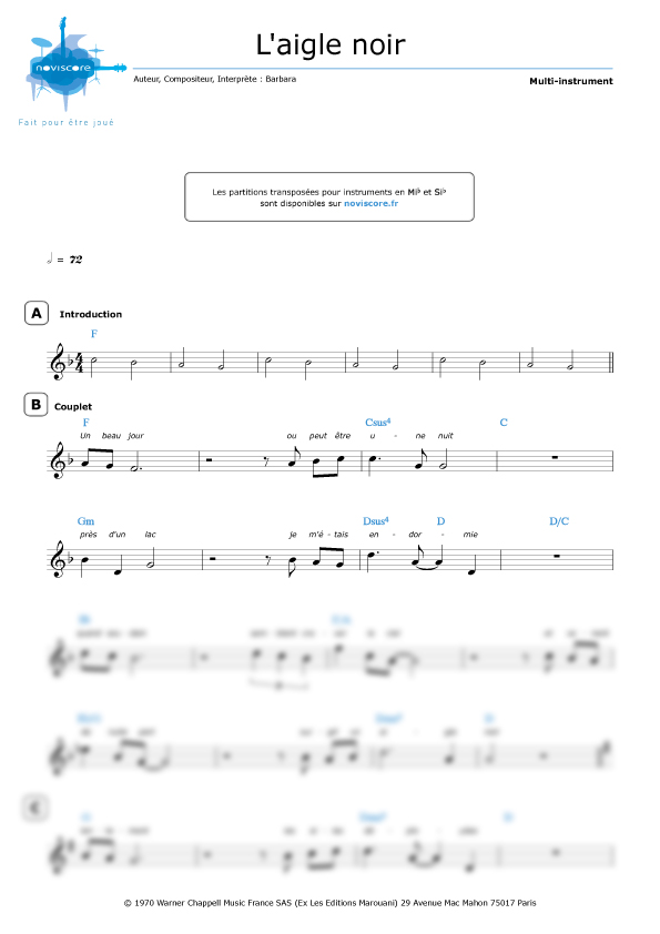 Other sheet music L'aigle noir (Barbara) easy sheet music Noviscore