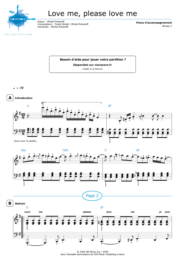 Piano sheet music Love me, please love me (Michel