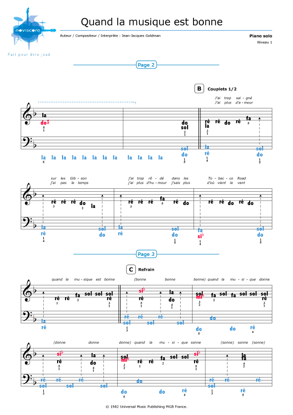 Piano sheet music Quand la musique est bonne (JeanJacques Goldman
