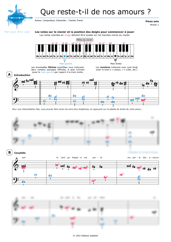Piano sheet music Que restetil de nos amours ? (Charles