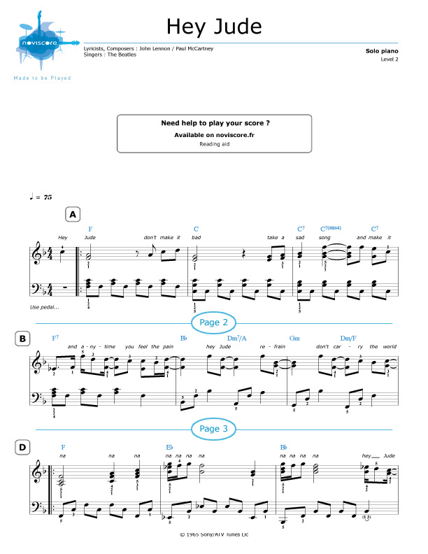 Piano sheet music Hey Jude (The Beatles) Noviscore sheets