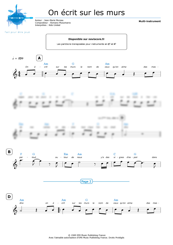 Other sheet music On écrit sur les murs (Kids United) easy sheet