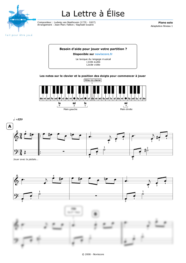 Partition piano Lettre à Elise (Ludwig van Beethoven) Partitions