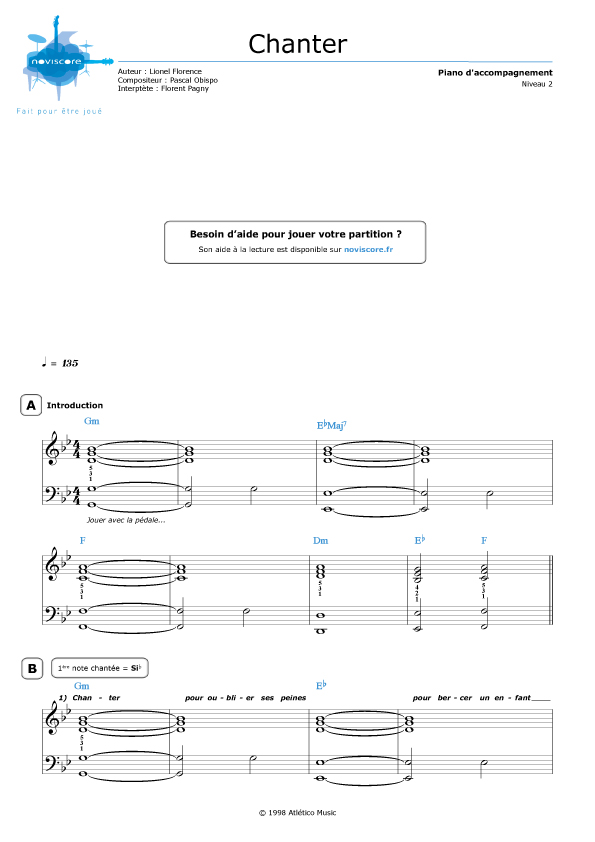 Partition piano florent pagny le soldat