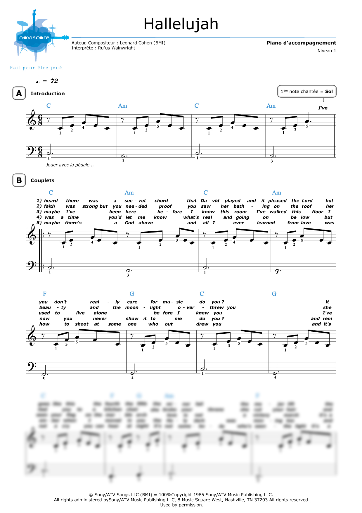 partition musique hallelujah