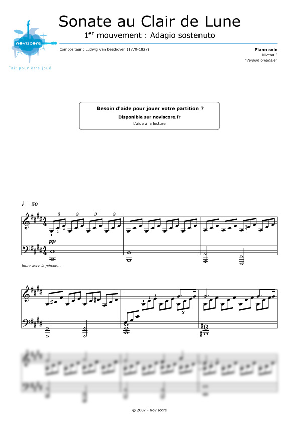 Partition piano Sonate au clair de lune (Adagio) (Ludwig van Beethoven