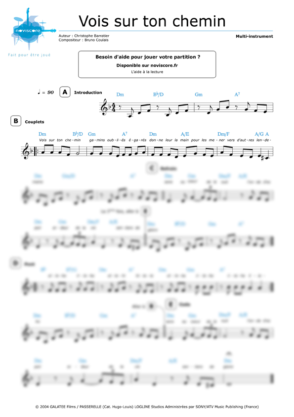 Partition Vois sur ton chemin (Les Choristes) partition facile