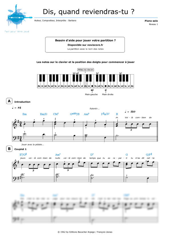 Partition piano dis quand reviendras tu
