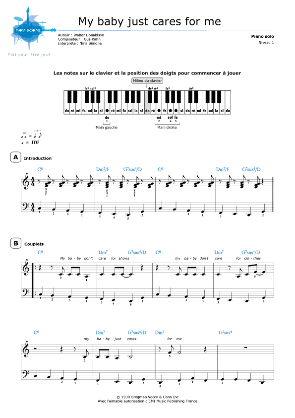 Partition piano My baby just cares for me (Nina Simone) Partitions