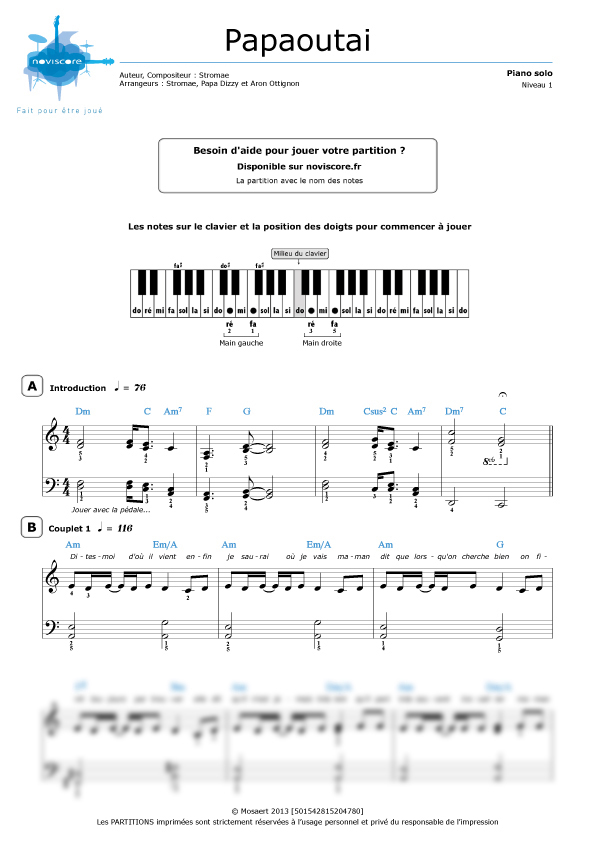 Partition piano chanson connu