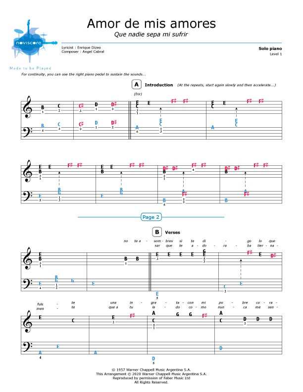 Partition piano Amor de mis amores (Chanson traditionnelle