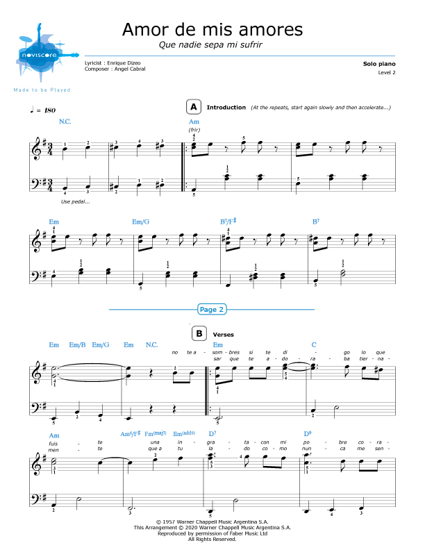 Partition piano Amor de mis amores (Chanson traditionnelle