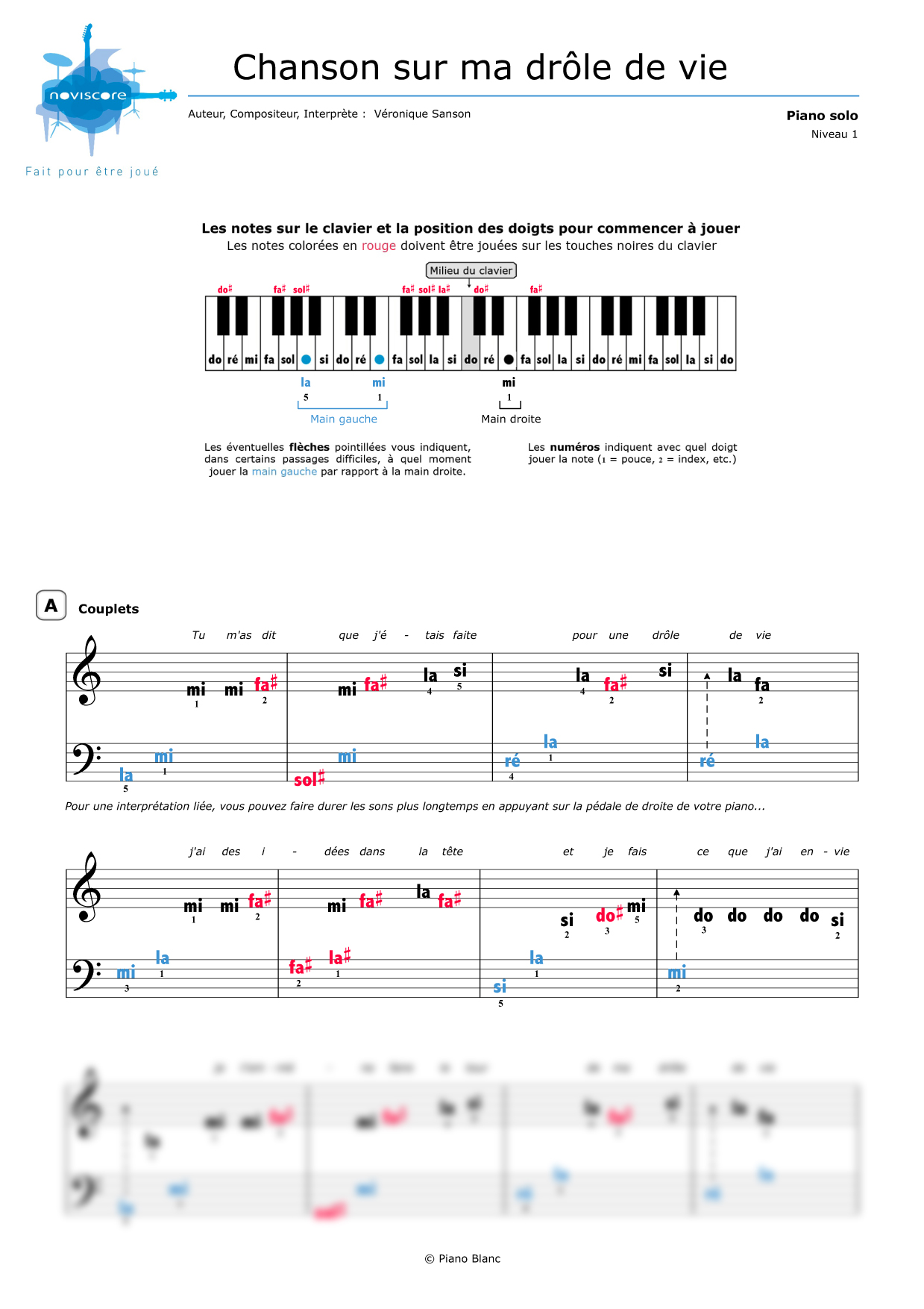 Partition piano Chanson sur ma drôle de vie (Véronique Sanson
