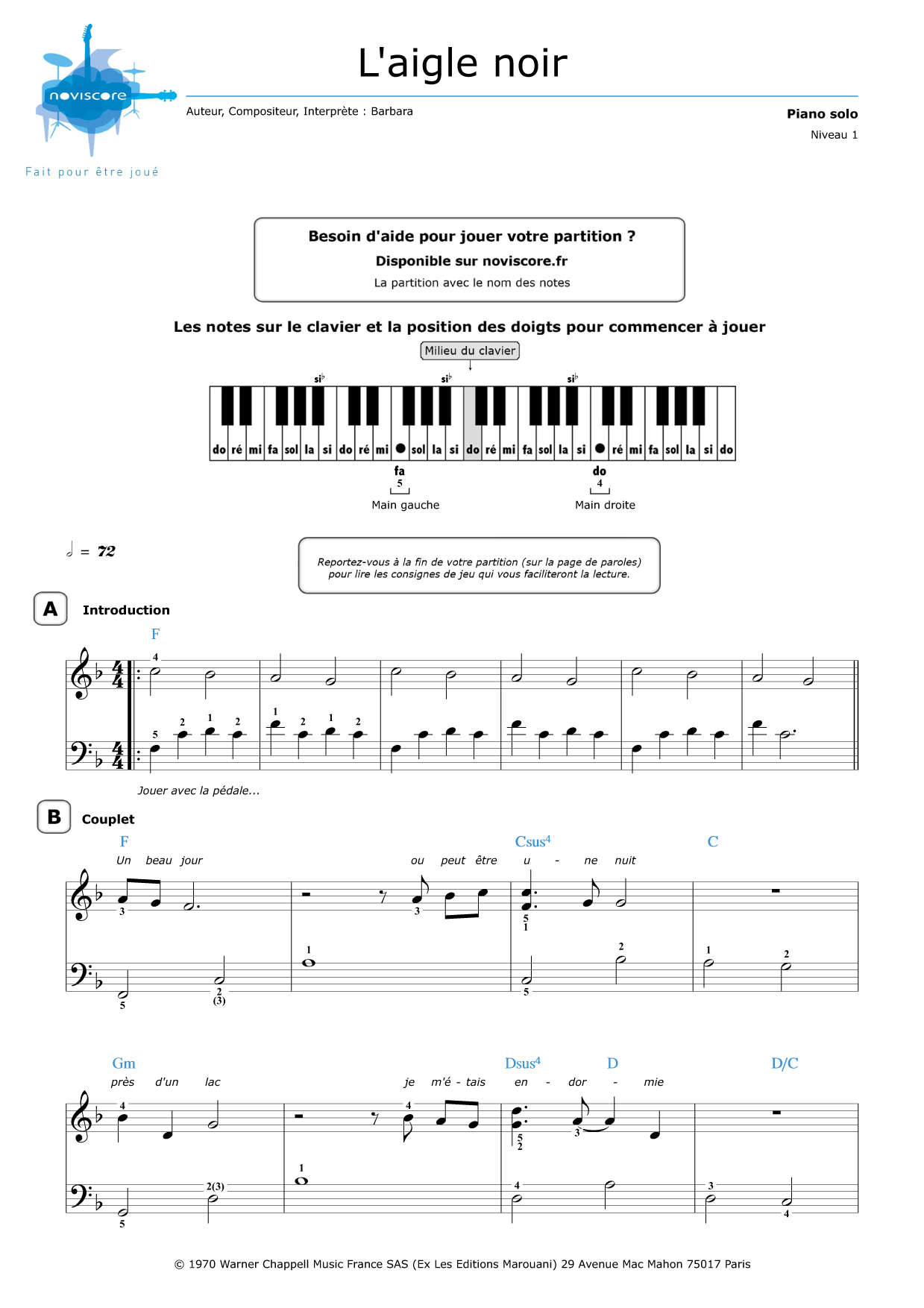 Partition de piano L'aigle noir de Barbara Noviscore