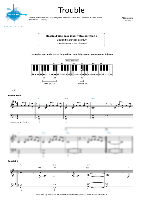 Partition piano trouble coldplay