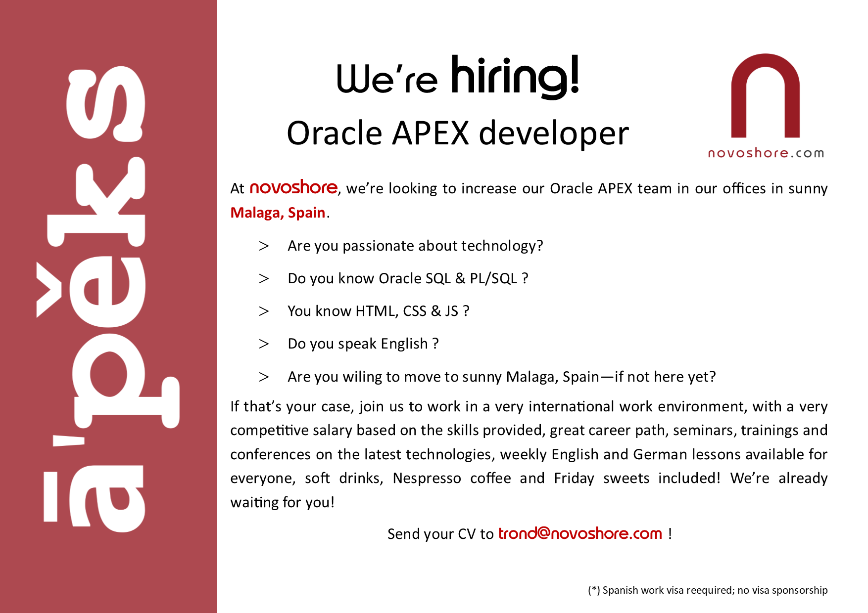 CLOSED New Oracle APEX position AVAILABLE Novoshore Europe