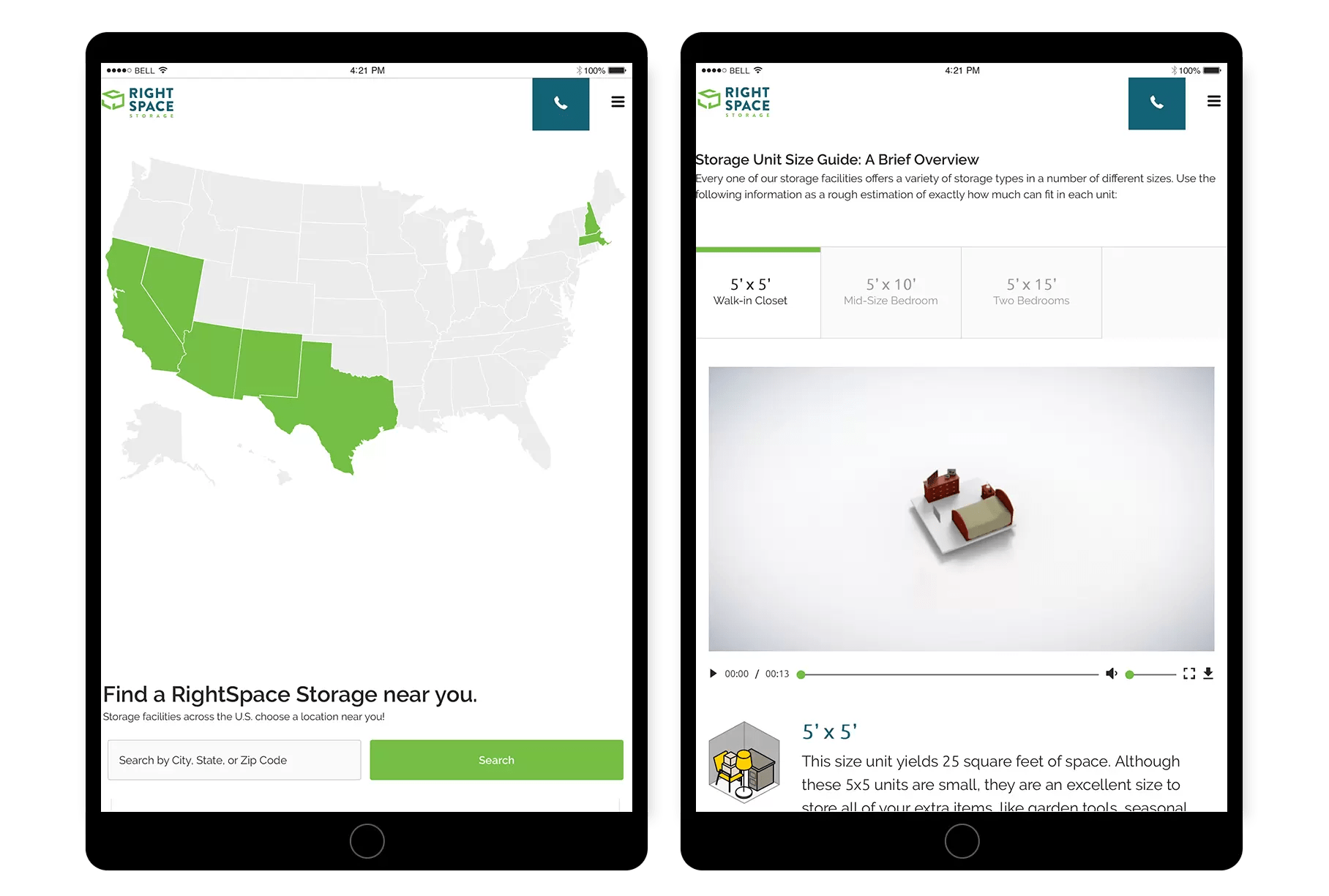 RightSpace Storage site Design & Development