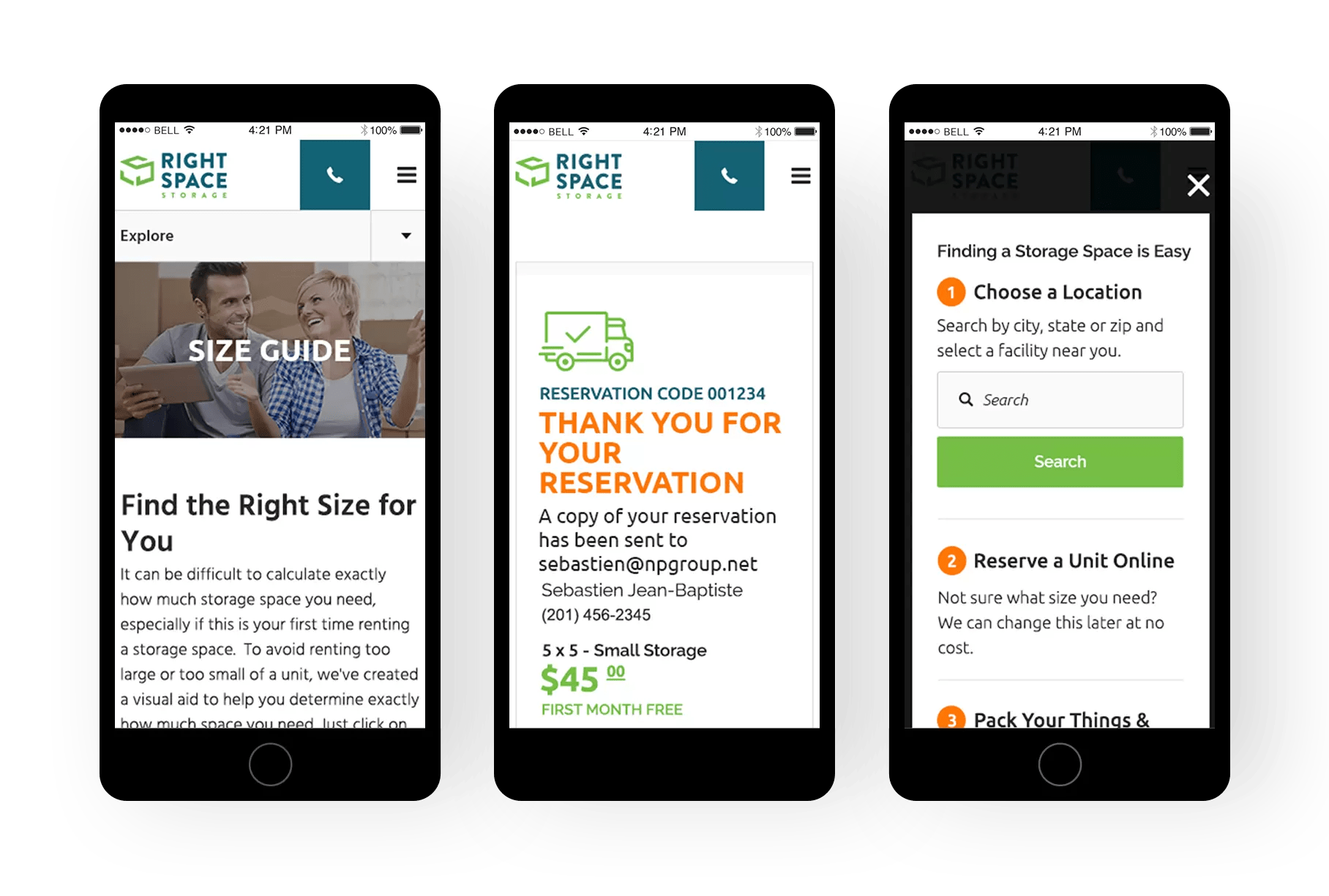RightSpace Storage site Design & Development