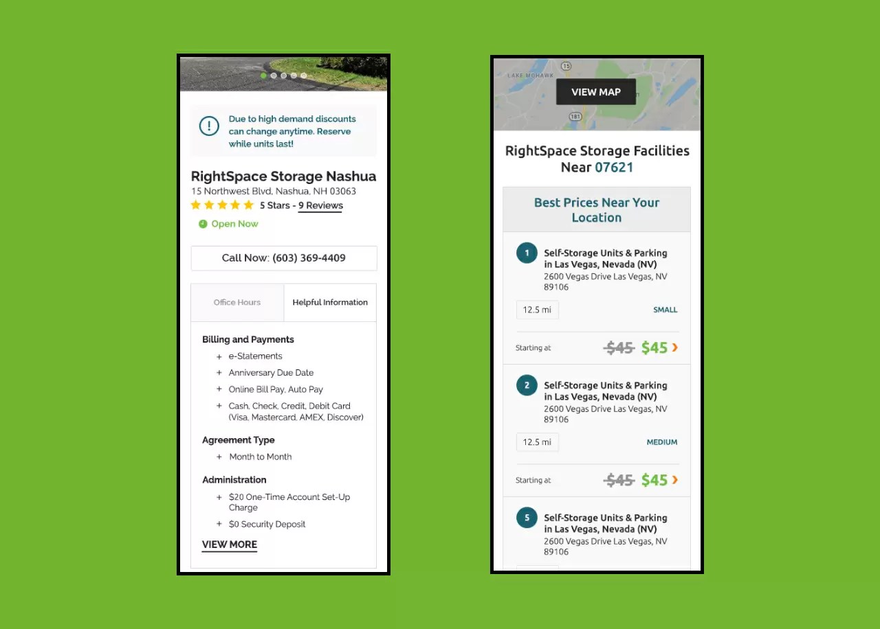 RightSpace Storage site Design & Development