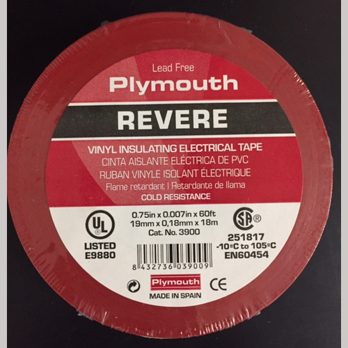 GENERAL PURPOSE VINYL ELECTRICAL TAPE RED 3/4 IN X 60 FT 7 MIL 600V 221
