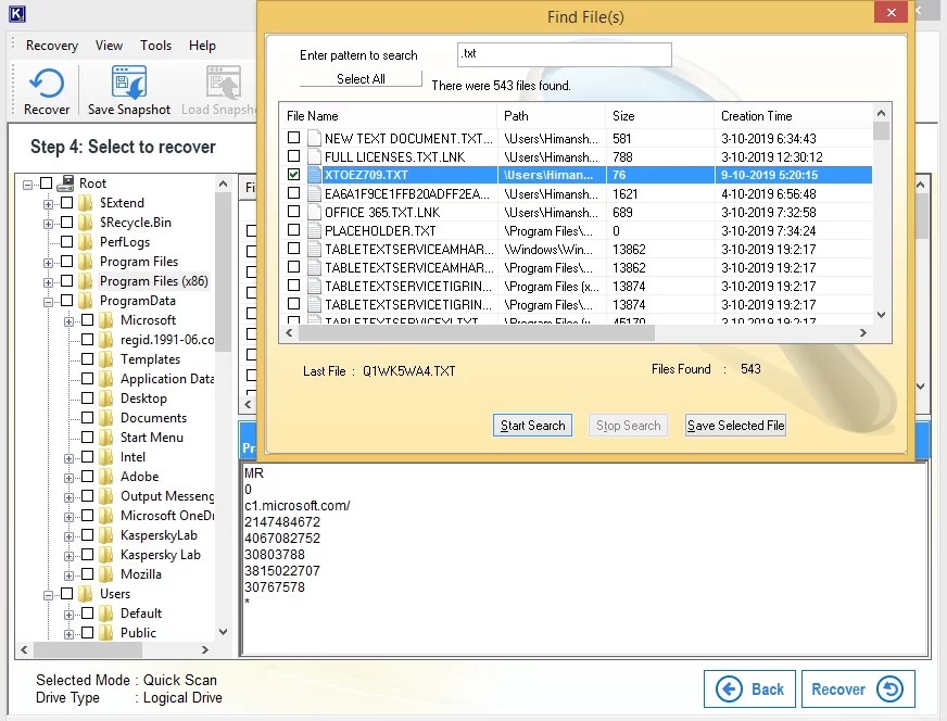 Recover deleted notepad files from Windows 10 hard disk