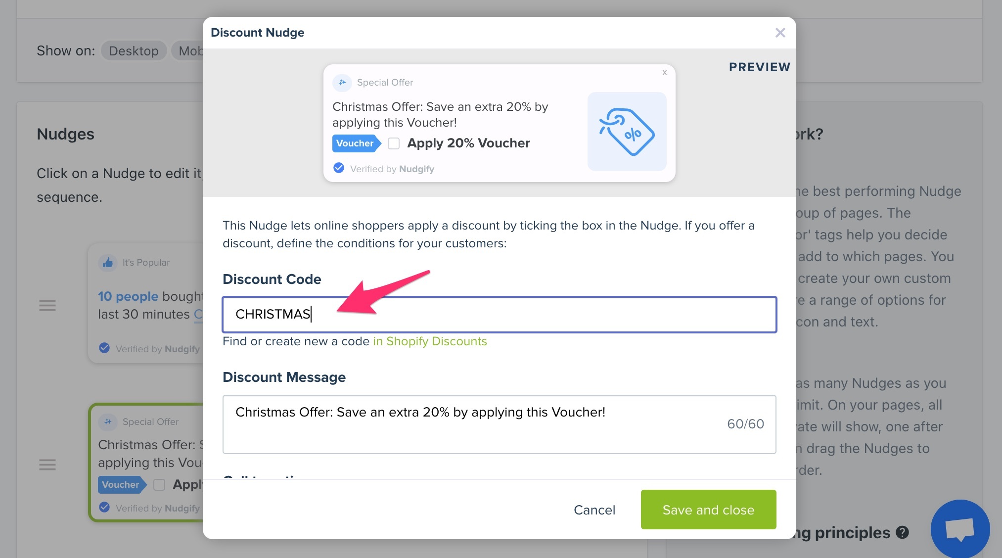 Show a discount in a Nudge to reduce Cart Abandonment Nudgify Docs