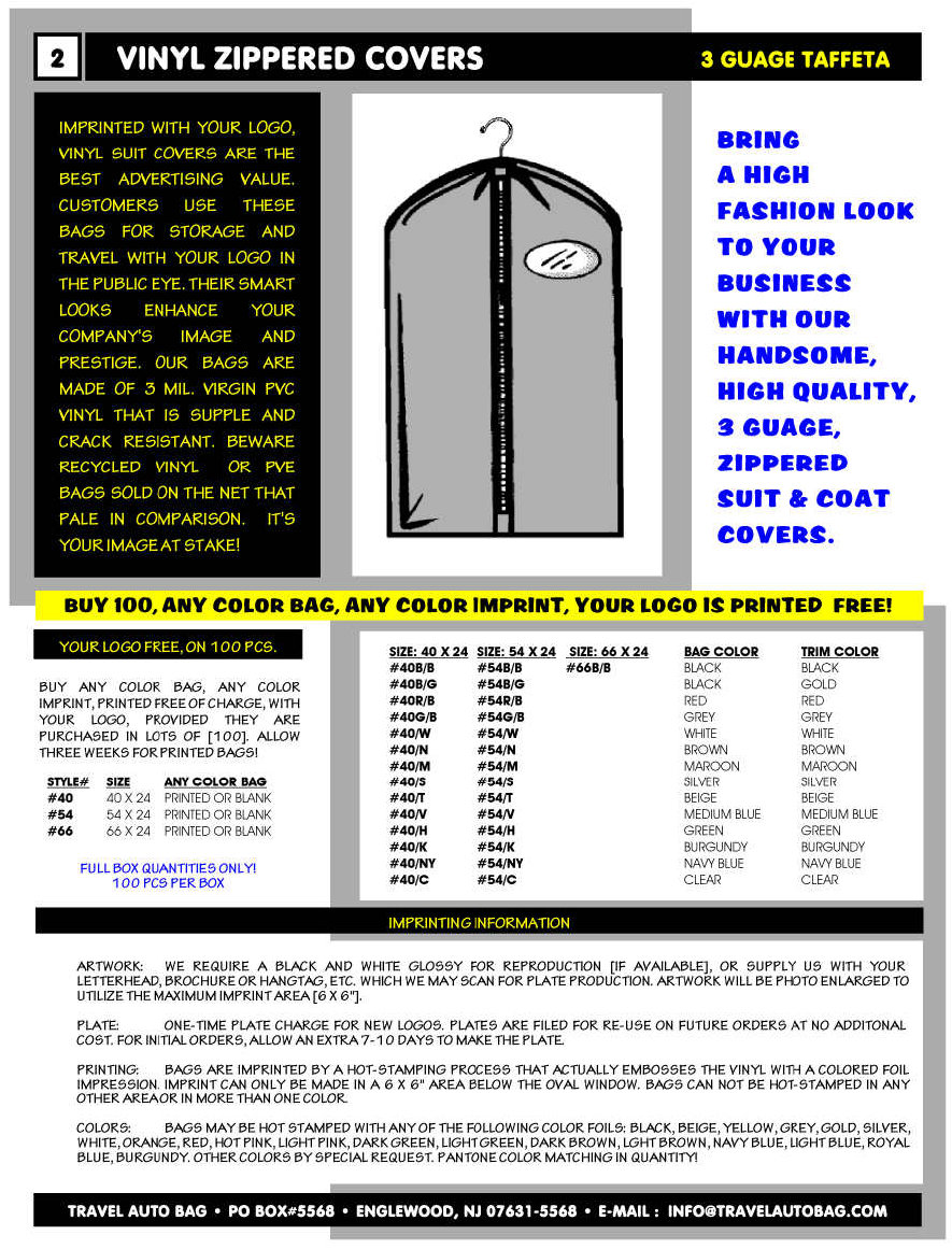Garment Bags Vinyl Suit Covers by Travel Auto Bag