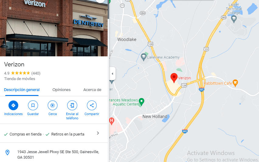 Teléfono Verizon Gainesville GA Stores Servicio al Cliente