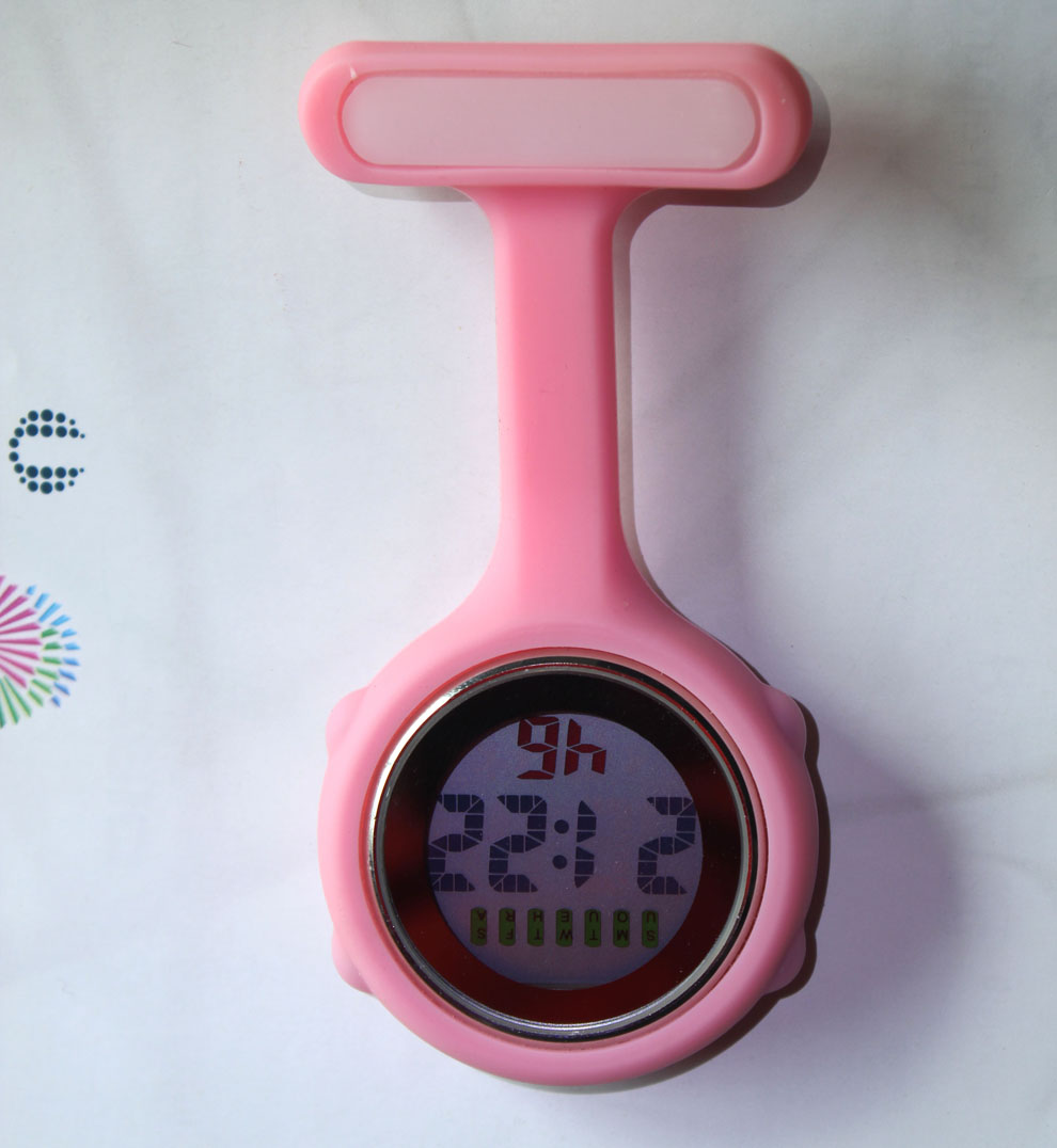 Unisex Digital Multi Function Silicone Nurses Fob Watch with Safety Pin