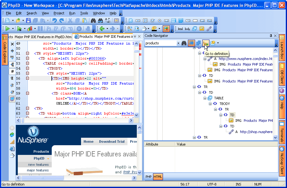 HTML Code tree in Code Navigator
